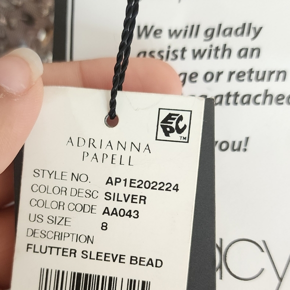 ☆Adrianna Papell Silver Beaded Sequined Butterfly Flutter Trim Midi Dress☆ - Picture 4 of 4